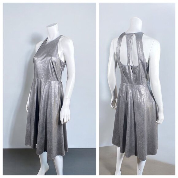 NWT H By Halston Metallic Faux Suede Dress Gunmetal, Size 8 - Picture 14 of 15